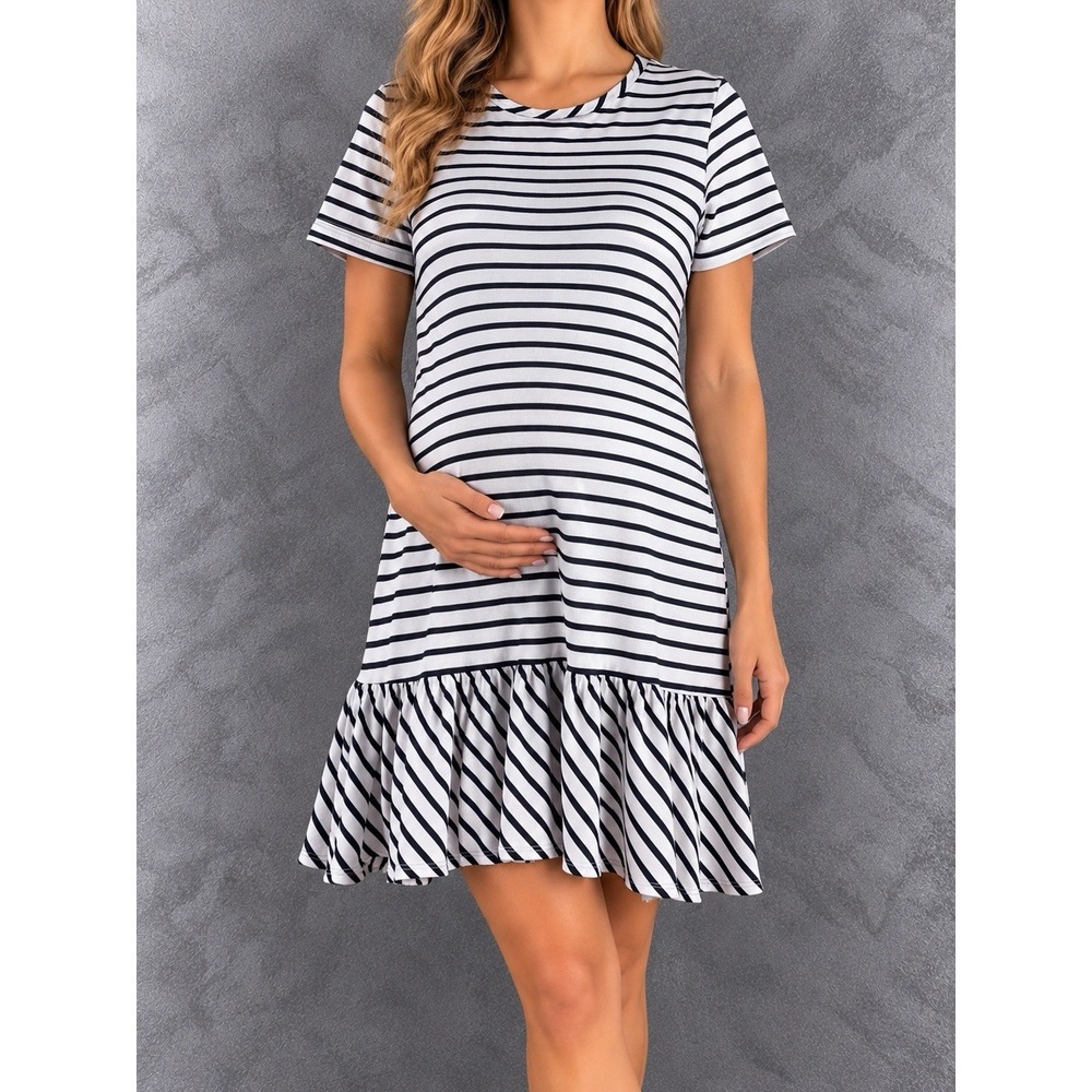 Hatch The Harbor Maternity Dress Womens One Size Striped Ruffle Mini Coastal